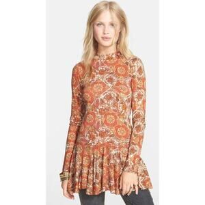 Free People 'Annabelle' Print Mock Neck Tunic‎ Size XS New